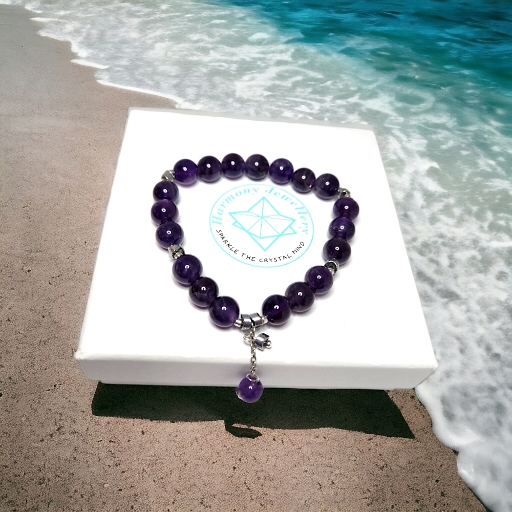 8 mm Amethyst charm bracelet